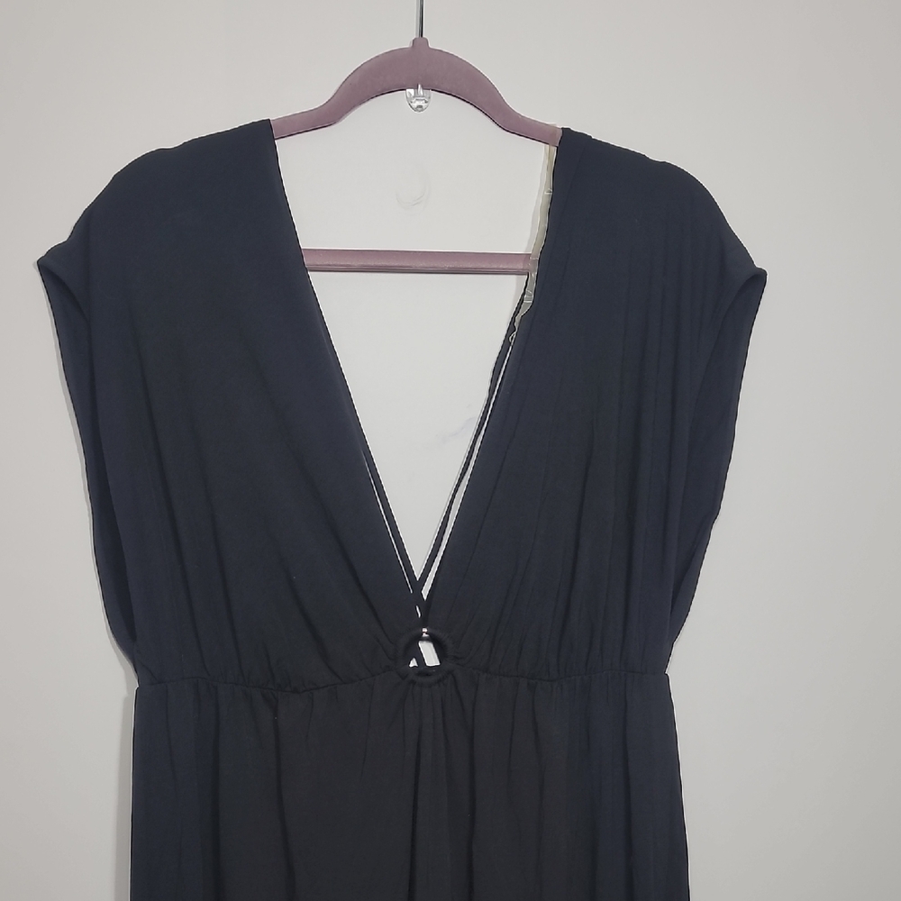 Lane Bryant Black Stretch Flowy V-Neck Maxi Dress